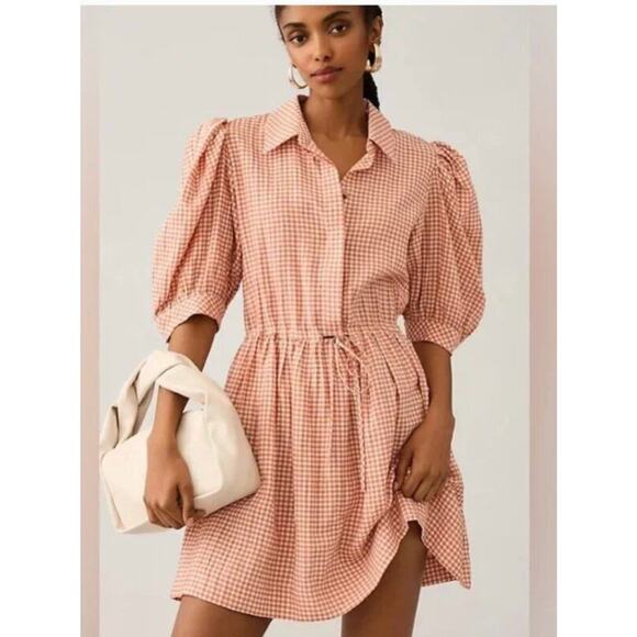 HUNTER BELL Sz L Large Peach Terracotta Gingham Dress McCauley NWT - Picture 5 of 16